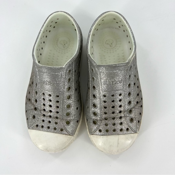 Native Jefferson Bling Slip On Sneakers Silver Disco Bling/ Shell White C9 - Picture 3 of 11